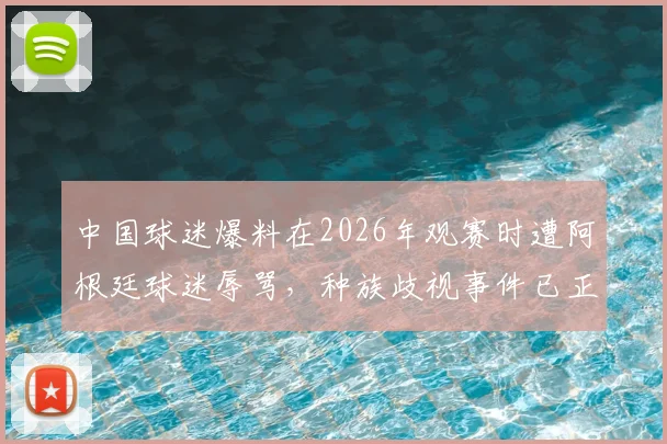 中国球迷爆料在2026年观赛时遭阿根廷球迷辱骂，种族歧视事件已正式向国际足联投诉举报